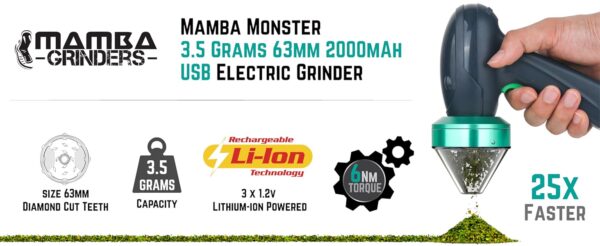 Mamba Monster 3.5g USB Powered Green Portable Electric Spice Mill  Herb Grinder. - Image 7