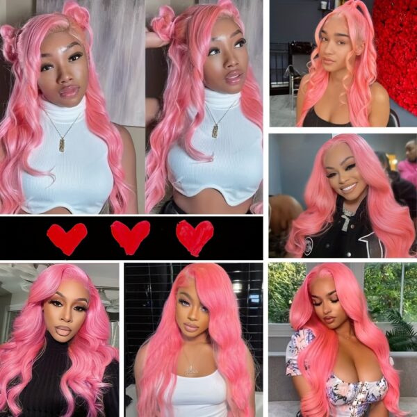 Pink Lace Front Wig Human Hair 30 Inch Pink Wig Human Hair 180 Density13x4 HD Frontal Body Wave Wigs Human Hair Pre Plucked With Baby Hair Colored Pink Human Hair Lace Front Wig For Women - Image 2
