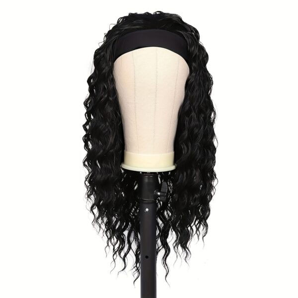 Headband Wigs Deep Wave Hair Wigs With Headband 24 Inch Long Wavy Synthetic Fiber Wigs With Headband Attached For Women - Image 3