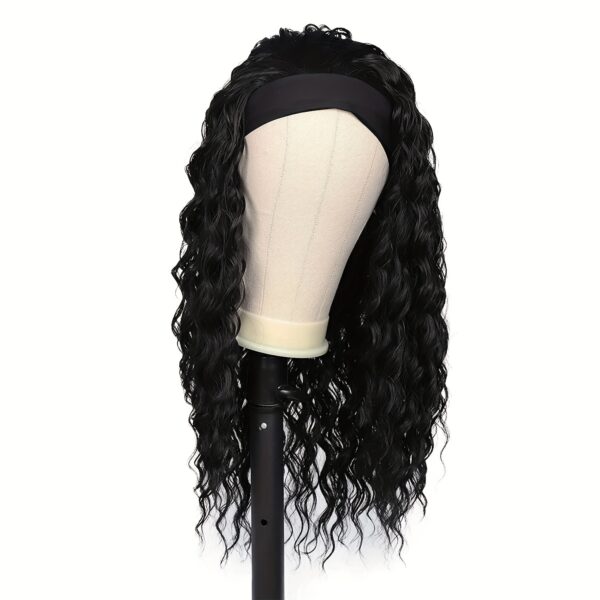 Headband Wigs Deep Wave Hair Wigs With Headband 24 Inch Long Wavy Synthetic Fiber Wigs With Headband Attached For Women - Image 5