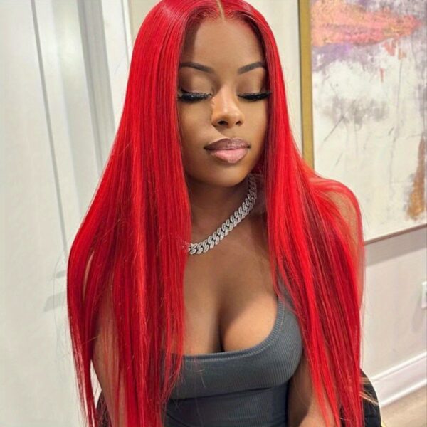 Brazilian Human Hair Wig | 13x4 HD Lace Frontal | Pre-Plucked with Hair | Straight Red | 200% Density | Natural Hairline | All-Season Comfort | Durable & Versatile Styling Options for Wome - Image 6