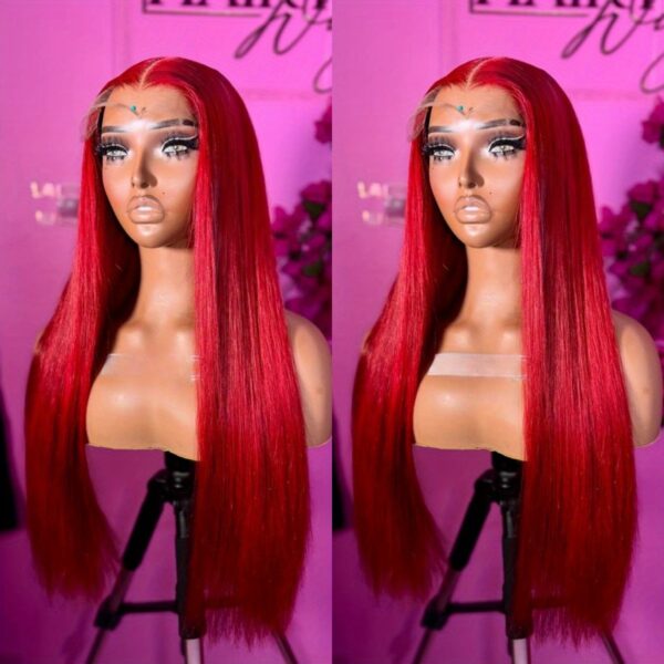 Brazilian Human Hair Wig | 13x4 HD Lace Frontal | Pre-Plucked with Hair | Straight Red | 200% Density | Natural Hairline | All-Season Comfort | Durable & Versatile Styling Options for Wome - Image 5