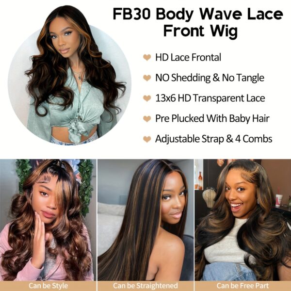 New Year'S Promotion 13x6 Highlight Lace Front Wig Human Hair Body Wave 180 Density HD Lace Front Wigs Human Hair Pre Plucked FB/30 Ombre Glueless Wigs 13x6 Lace Frontal Balayage Wigs Human Hair For Women - Image 2