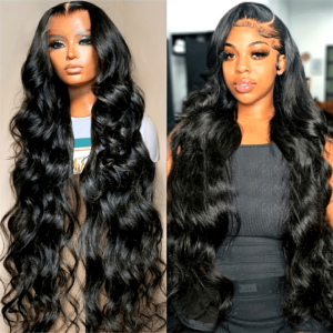Funky Girl 13x6 Lace Front Body Wave Wig - Brazilian Remy Human Hair, Pre-Plucked with Baby Hair, 180% Density, Natural Black for Women, Elegant Style for All Ethnicities, Natural Hair Styling | Natural Hairline Wig | Soft Texture Wig