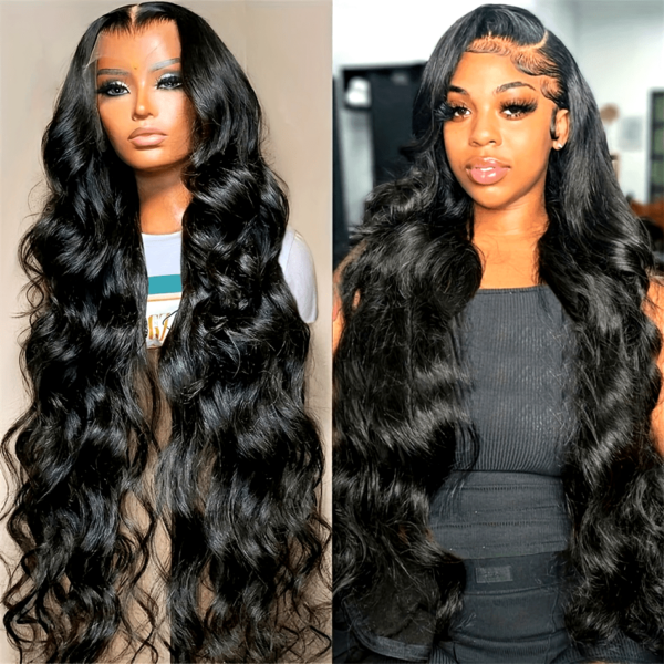Funky Girl 13x6 Lace Front Body Wave Wig - Brazilian Remy Human Hair, Pre-Plucked with Baby Hair, 180% Density, Natural Black for Women, Elegant Style for All Ethnicities, Natural Hair Styling | Natural Hairline Wig | Soft Texture Wig
