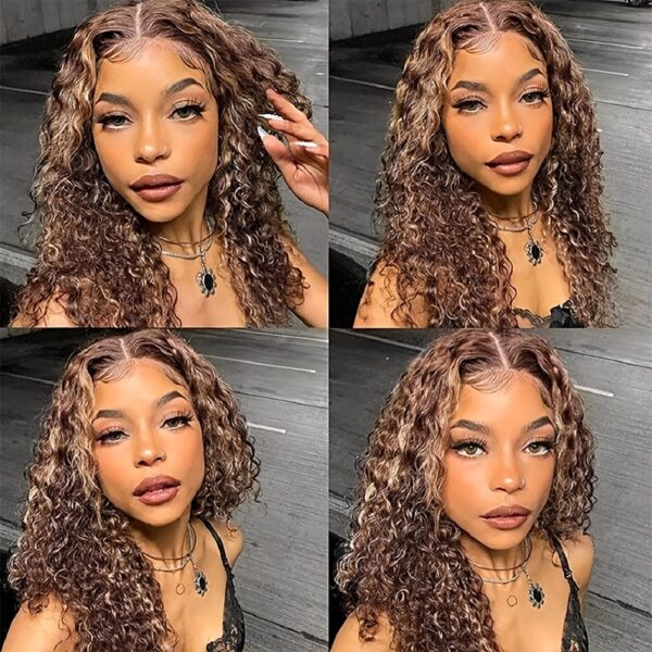 13x4 Highlight Ombre Water Wave Lace Front Wigs Human Hair Pre Plucked 4/27 Colored Glueless Wigs Water Wave Honey Blonde Curly Lace Frontal Wigs 180% Density Human Hair for Women with Baby Hair - Image 14