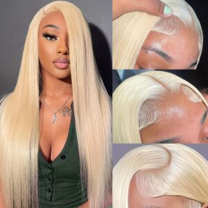 13x4 Blonde Human Hair Lace Front Wig, 250% Density, HD Lace, Pre-Plucked with Baby Hair, Glueless Straight Style for Women - 100% Real Human Hair, Long & Smooth Look