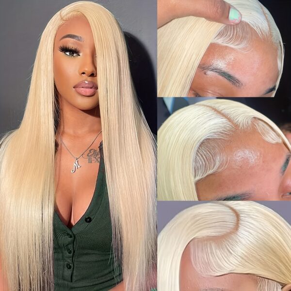 13x4 Blonde Human Hair Lace Front Wig, 250% Density, HD Lace, Pre-Plucked with Baby Hair, Glueless Straight Style for Women - 100% Real Human Hair, Long & Smooth Look