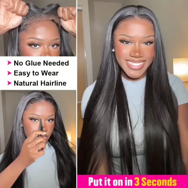 Yavida Glueless Human Hair Wig - 150% Density Straight 4x4 HD Lace Closure, Pre-Plucked & Pre-Cut, No Glue Needed, Ready to Wear for Women, Natural Look with Hairs, Versatile Styling Options, Versatile Hair Wig | Sleek Straight Wig | Realistic Hair Textur - Image 2