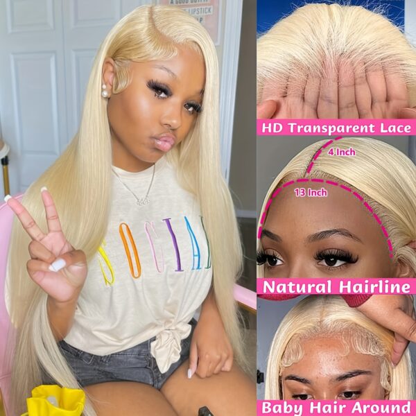 13x4 Blonde Human Hair Lace Front Wig, 250% Density, HD Lace, Pre-Plucked with Baby Hair, Glueless Straight Style for Women - 100% Real Human Hair, Long & Smooth Look - Image 3