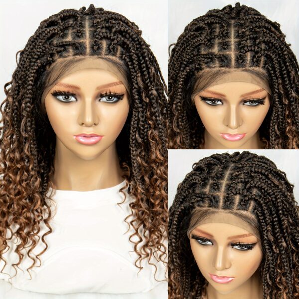 Women'S Vacation Style Full Lace Wig, High Temperature Fiber, 150% Density, Curly Braided Butterfly Lace Edge, Middle Length Goddess Wig for African Women - Image 5
