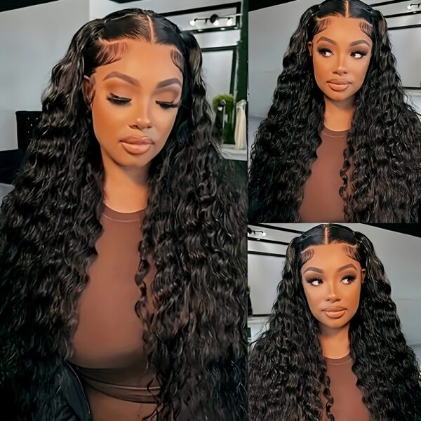 Everyday Elegance| Elegant 26" Black Water Wave Lace Front Wig for Women - Pre-Plucked Hairline, Glueless, Heat Resistant Synthetic Hair, 180% Density, Versatile Free Part Design - Image 2