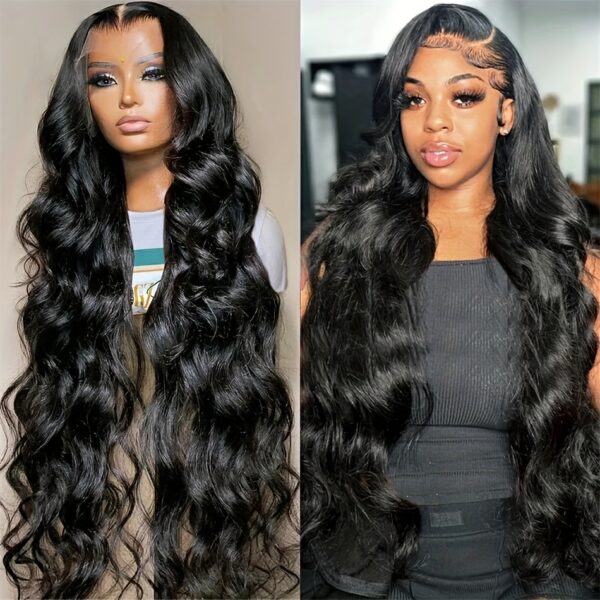 Funky Girl 13x6 Lace Front Body Wave Wig - Brazilian Remy Human Hair, Pre-Plucked with Baby Hair, 180% Density, Natural Black for Women, Elegant Style for All Ethnicities, Natural Hair Styling | Natural Hairline Wig | Soft Texture Wig - Image 2