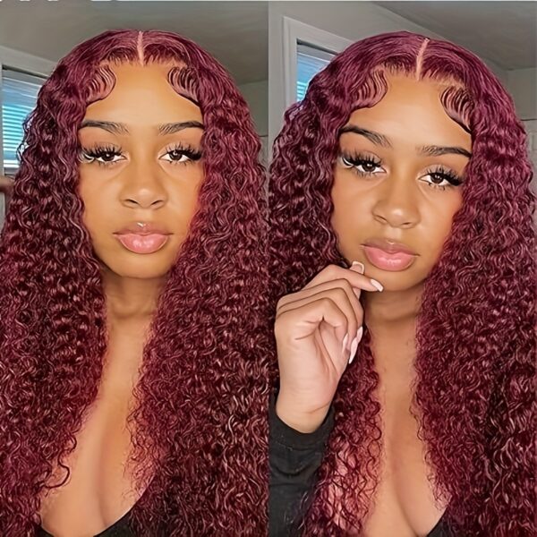 Hot Selling New Styles13x4 Lace Frontal Wigs Human Hair for Women 99J Burgundy HD Transparent Deep Wave Lace Front Wigs Human Hair Pre Plucked Wine Red Glueless Lace Colored Wigs 26inch - Image 3