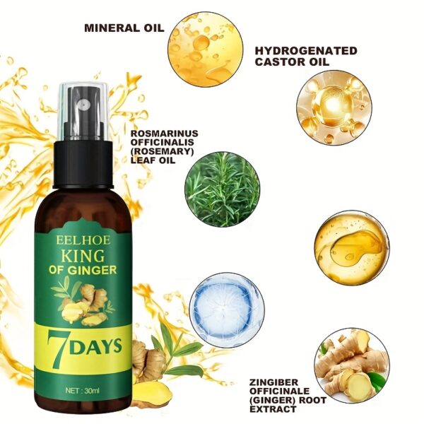7 Day Ginger Hair Spray Nourishing Scalp Massage Hair Care Serum, Ginger Essential Oil Biotin Hair Care Serum For Softness Healthy Hair, Ginger Hair Care Essential Oil Suitable For All Hair Types -1.01OZ/PCS - Image 3