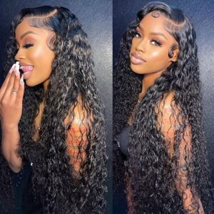 Funky Girl Elegant Water Wave Lace Front Wigs for Women, Brazilian Human Hair, Natural Hairline, 13x4 Deep Wave Frontal, 150% Density, Water Wave Wig
