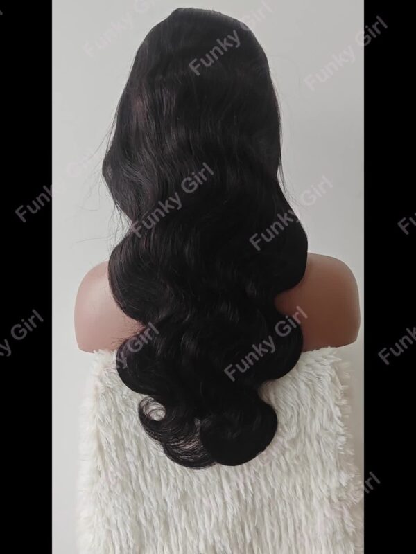 Funky Girl 13x6 Lace Front Body Wave Wig - Brazilian Remy Human Hair, Pre-Plucked with Baby Hair, 180% Density, Natural Black for Women, Elegant Style for All Ethnicities, Natural Hair Styling | Natural Hairline Wig | Soft Texture Wig - Image 12