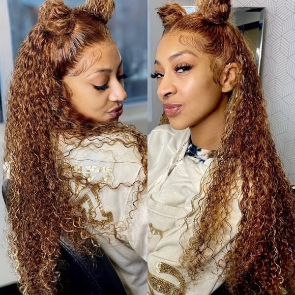 13x4 Highlight Ombre Water Wave Lace Front Wigs Human Hair Pre Plucked 4/27 Colored Glueless Wigs Water Wave Honey Blonde Curly Lace Frontal Wigs 180% Density Human Hair for Women with Baby Hair - Image 5