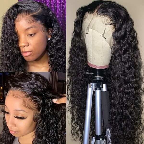 Everyday Elegance| Elegant 26" Black Water Wave Lace Front Wig for Women - Pre-Plucked Hairline, Glueless, Heat Resistant Synthetic Hair, 180% Density, Versatile Free Part Design - Image 4