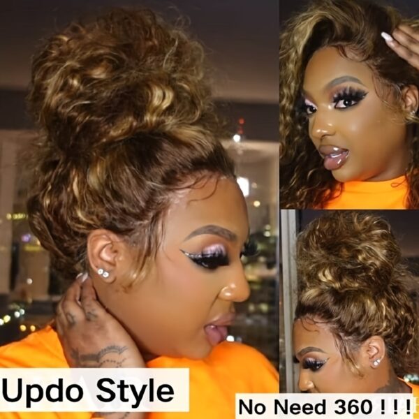 13x4 Highlight Ombre Water Wave Lace Front Wigs Human Hair Pre Plucked 4/27 Colored Glueless Wigs Water Wave Honey Blonde Curly Lace Frontal Wigs 180% Density Human Hair for Women with Baby Hair - Image 7