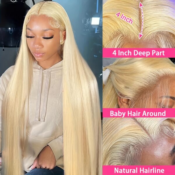 13x4 Blonde Human Hair Lace Front Wig, 250% Density, HD Lace, Pre-Plucked with Baby Hair, Glueless Straight Style for Women - 100% Real Human Hair, Long & Smooth Look - Image 5