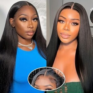 Yavida Glueless Human Hair Wig - 150% Density Straight 4x4 HD Lace Closure, Pre-Plucked & Pre-Cut, No Glue Needed, Ready to Wear for Women, Natural Look with Hairs, Versatile Styling Options, Versatile Hair Wig | Sleek Straight Wig | Realistic Hair Textur