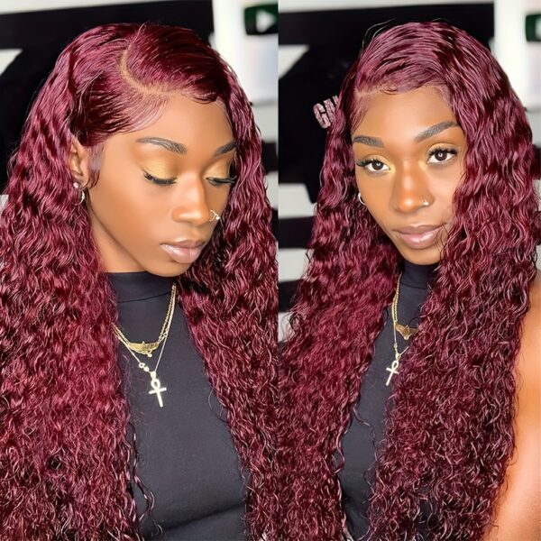Hot Selling New Styles13x4 Lace Frontal Wigs Human Hair for Women 99J Burgundy HD Transparent Deep Wave Lace Front Wigs Human Hair Pre Plucked Wine Red Glueless Lace Colored Wigs 26inch - Image 9