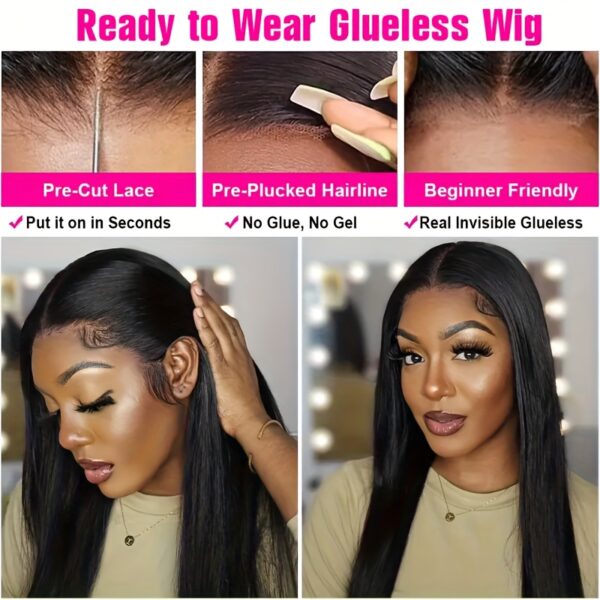 Yavida Glueless Human Hair Wig - 150% Density Straight 4x4 HD Lace Closure, Pre-Plucked & Pre-Cut, No Glue Needed, Ready to Wear for Women, Natural Look with Hairs, Versatile Styling Options, Versatile Hair Wig | Sleek Straight Wig | Realistic Hair Textur - Image 14