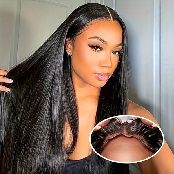 Yavida Glueless Human Hair Wig - 150% Density Straight 4x4 HD Lace Closure, Pre-Plucked & Pre-Cut, No Glue Needed, Ready to Wear for Women, Natural Look with Hairs, Versatile Styling Options, Versatile Hair Wig | Sleek Straight Wig | Realistic Hair Textur - Image 9