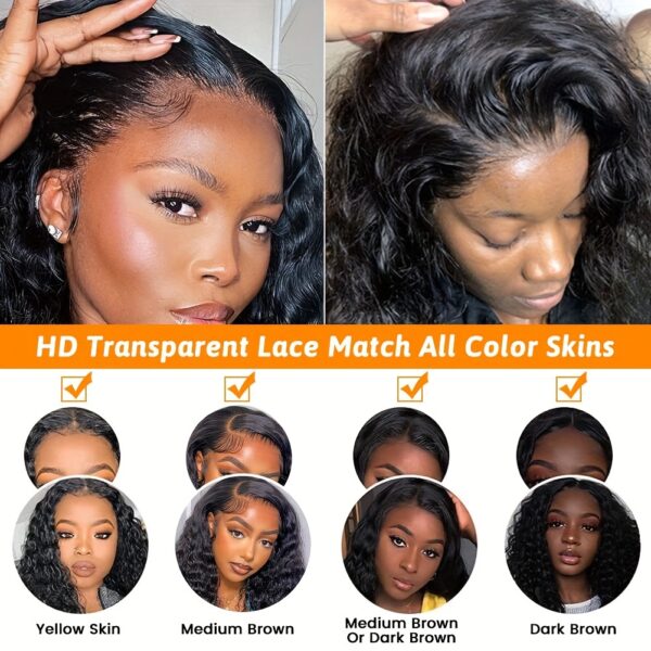 Yavida Water Wave Lace Front Wig - 13x4 HD Transparent Glueless Design, Pre-Plucked with Baby Hair, 150% Density, Natural Black for Women, Perfect for Everyday or Vacation Style - Image 2