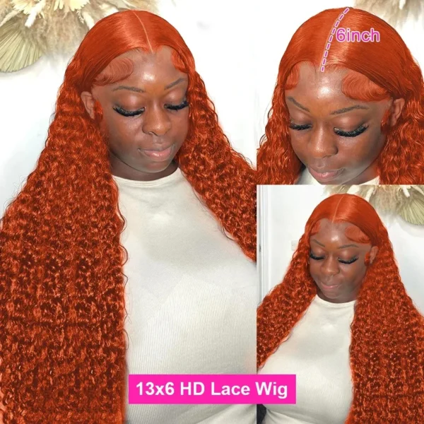 YKB Ginger 30 Inch Curly Wigs 13x6 HD Lace Front Wig Human Hair Deep Wave 14x4 Frontal Preplucked Orange 350 Colorled For Women - Image 2