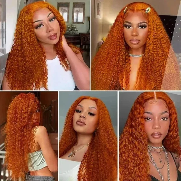 YKB Ginger 30 Inch Curly Wigs 13x6 HD Lace Front Wig Human Hair Deep Wave 14x4 Frontal Preplucked Orange 350 Colorled For Women - Image 6