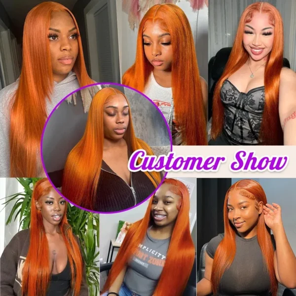 Ginger Orange 30 40 Inch Straight Brazilian 250 Density 13x5 Lace Front Human Hair Wigs 13x6 HD Lace Frontal Wig For Black Women - Image 6