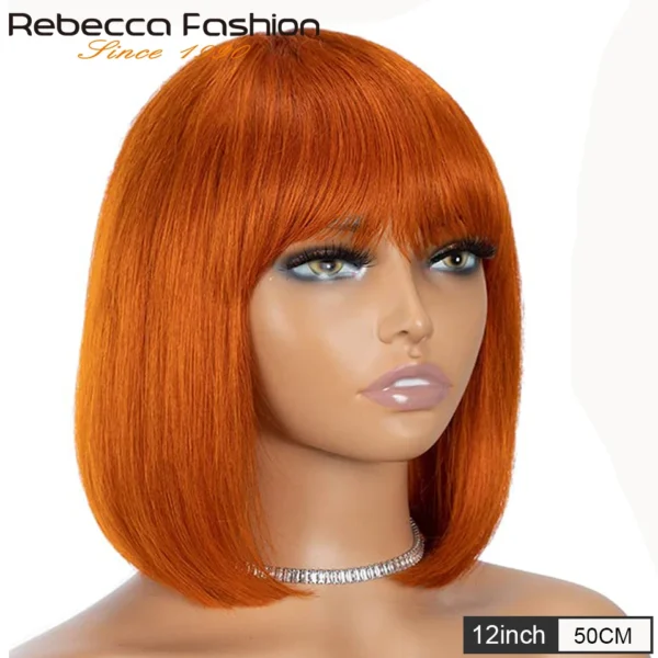 99J Colored Short 180D Colored Short 180D Straight Brazilian Human Hair Bob Wigs with Bangs Remy Full Machine Made for Women - Image 7