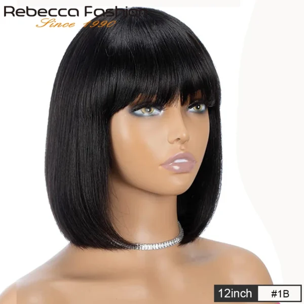 99J Colored Short 180D Colored Short 180D Straight Brazilian Human Hair Bob Wigs with Bangs Remy Full Machine Made for Women - Image 10