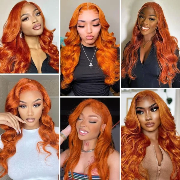 Ginger Orange Body Wave 13x6 Transparent Lace Front Wig Human Hair for Women #350 Colored Pre Plucked Natural Hairline 200% - Image 5