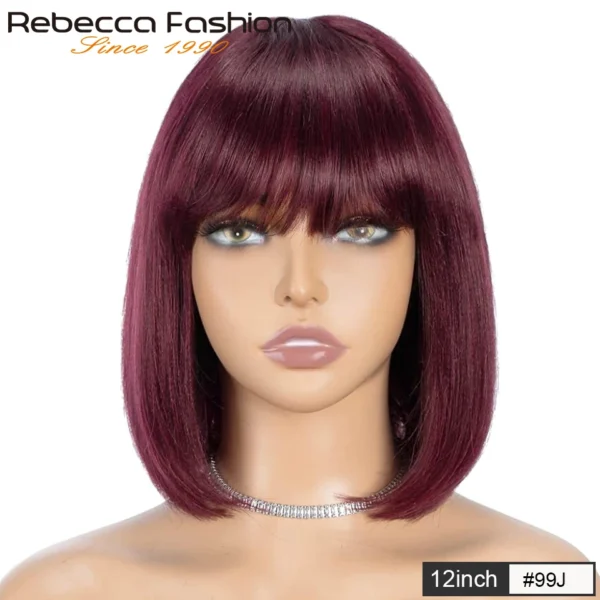 99J Colored Short 180D Colored Short 180D Straight Brazilian Human Hair Bob Wigs with Bangs Remy Full Machine Made for Women - Image 8