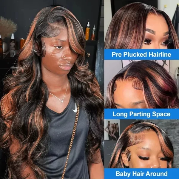 300% High Density Ombre Highlight Body Wave 13x4 HD Lace Front Human Hair Wig 1B/30 Black Brown Colored 13x6 Lace Frontal Wigs - Image 10