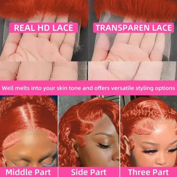 YKB Ginger 30 Inch Curly Wigs 13x6 HD Lace Front Wig Human Hair Deep Wave 14x4 Frontal Preplucked Orange 350 Colorled For Women - Image 5