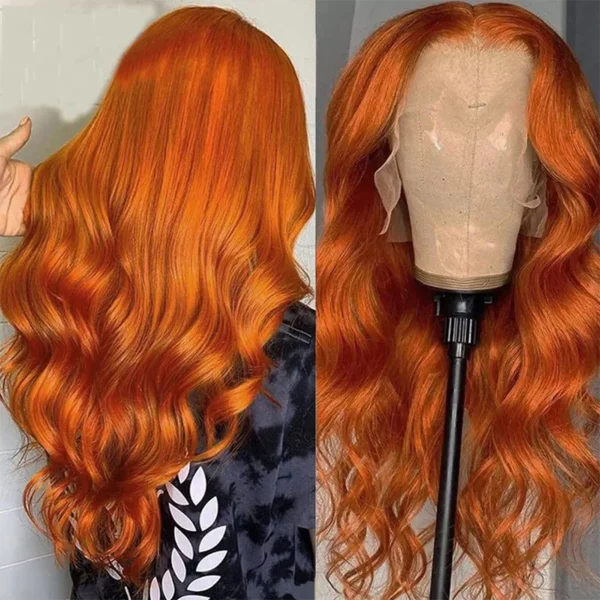 Ginger Orange Body Wave 13x6 Transparent Lace Front Wig Human Hair for Women #350 Colored Pre Plucked Natural Hairline 200% - Image 4