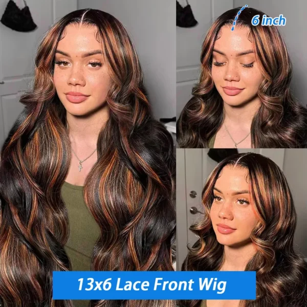 300% High Density Ombre Highlight Body Wave 13x4 HD Lace Front Human Hair Wig 1B/30 Black Brown Colored 13x6 Lace Frontal Wigs - Image 3