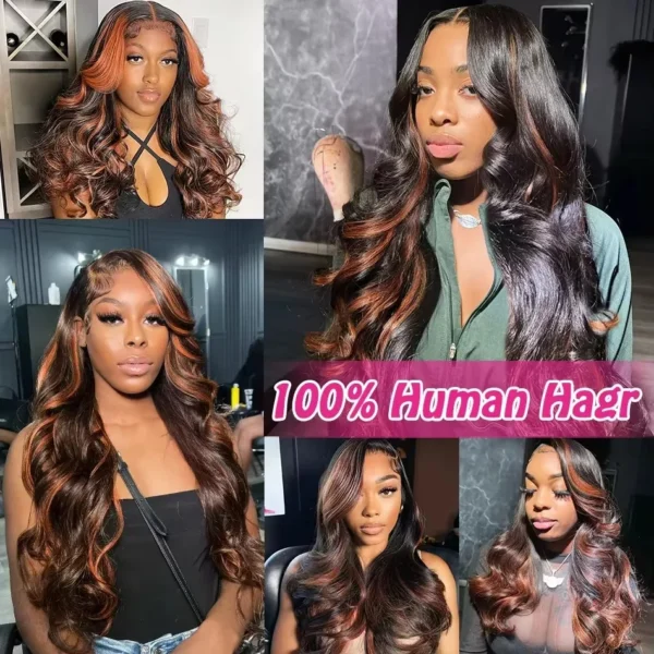 300% High Density Ombre Highlight Body Wave 13x4 HD Lace Front Human Hair Wig 1B/30 Black Brown Colored 13x6 Lace Frontal Wigs - Image 6
