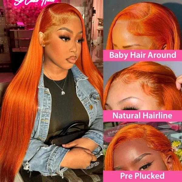 Ginger Orange 30 40 Inch Straight Brazilian 250 Density 13x5 Lace Front Human Hair Wigs 13x6 HD Lace Frontal Wig For Black Women - Image 2