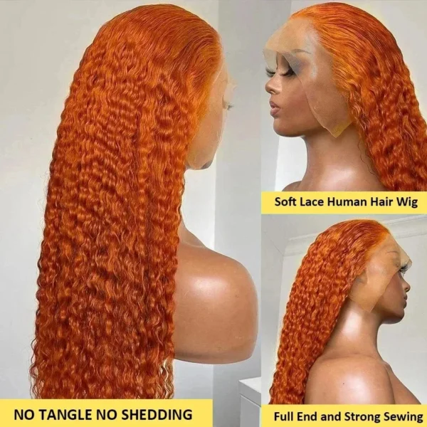 YKB Ginger 30 Inch Curly Wigs 13x6 HD Lace Front Wig Human Hair Deep Wave 14x4 Frontal Preplucked Orange 350 Colorled For Women - Image 7