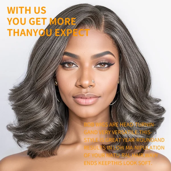 Salt and Pepper Loose Wave Lace Front Bob Wig Human Hair Side Part 5x5 HD Closure Lace Wig Ready To for Black Women - Image 4