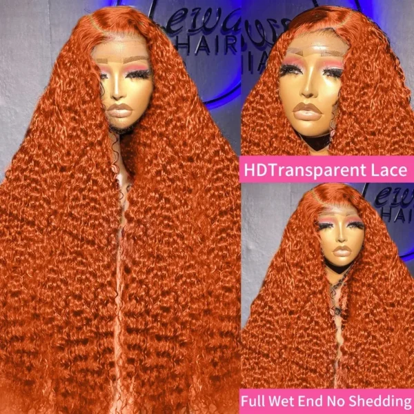 YKB Ginger 30 Inch Curly Wigs 13x6 HD Lace Front Wig Human Hair Deep Wave 14x4 Frontal Preplucked Orange 350 Colorled For Women - Image 4