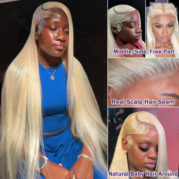 250% 613 Honey Blonde 13x6 HD Transparent Lace Front Human Hair Wigs For Women 34 36 Inch Straight 13x4 Lace Frontal Wig - Image 3