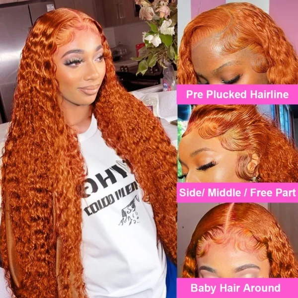 30 inch Ginger Human Hair Wig Deep Wave 13x4 13x6 Hd Lace Frontal Wig 180% Density Orange Ginger Curly Lace Front Wigs For Women - Image 3