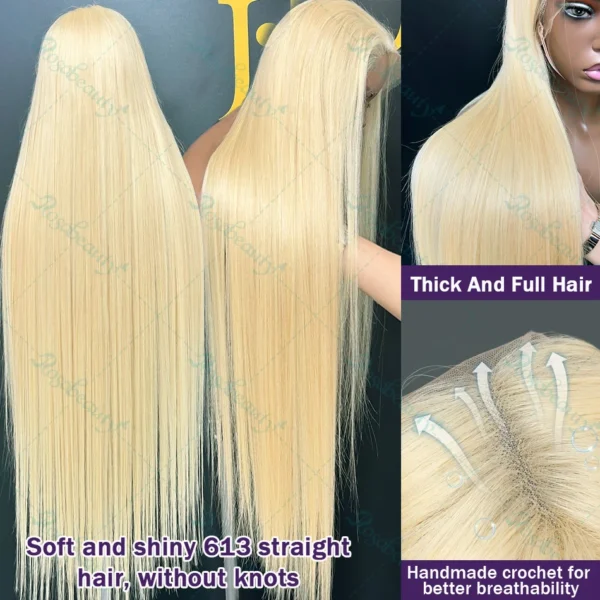 250% 613 Honey Blonde 13x6 HD Transparent Lace Front Human Hair Wigs For Women 34 36 Inch Straight 13x4 Lace Frontal Wig - Image 4