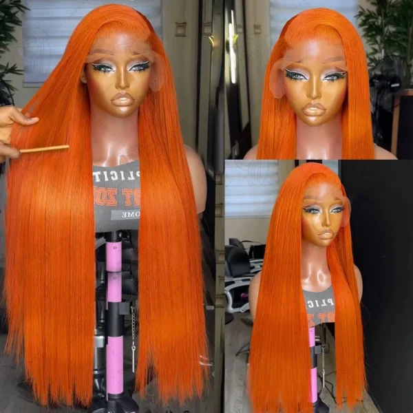 Ginger Orange 30 40 Inch Straight Brazilian 250 Density 13x5 Lace Front Human Hair Wigs 13x6 HD Lace Frontal Wig For Black Women - Image 4